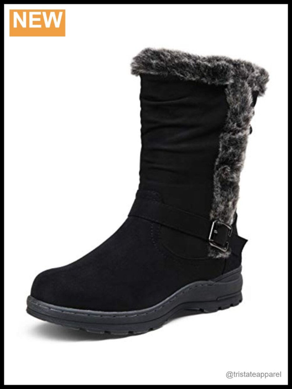 Women's Fur Lined Mid Calf Winter Boots with Side Zipper Suede PU